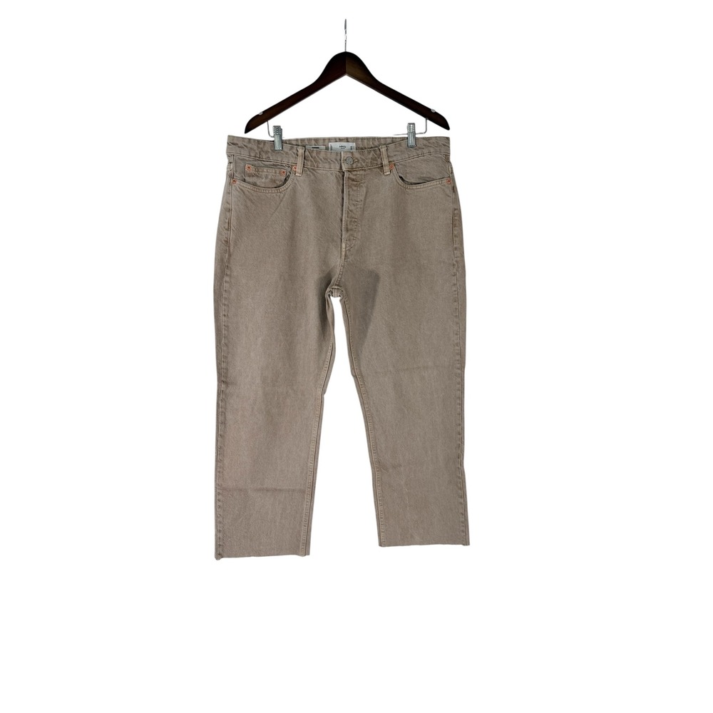 MNG Denim Havana Women Tan Khaki Straight Leg Raw Hem Jeans Size 14 37065906